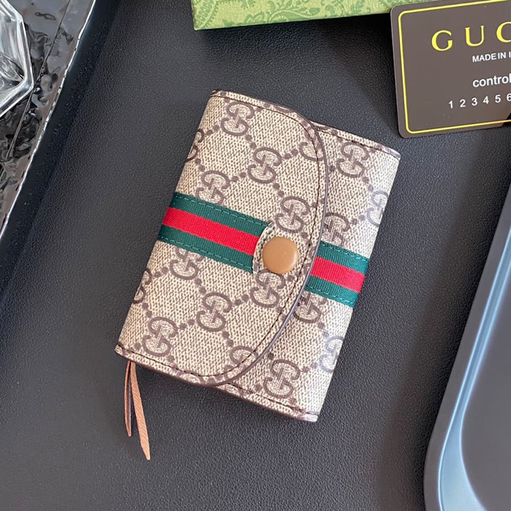 GUCCI Luxury Card Holder - GG Supreme with Red/Green Web & Tassel GUCCI Luxury Card Holder - GG Supreme with Red/Green Web & Tassel