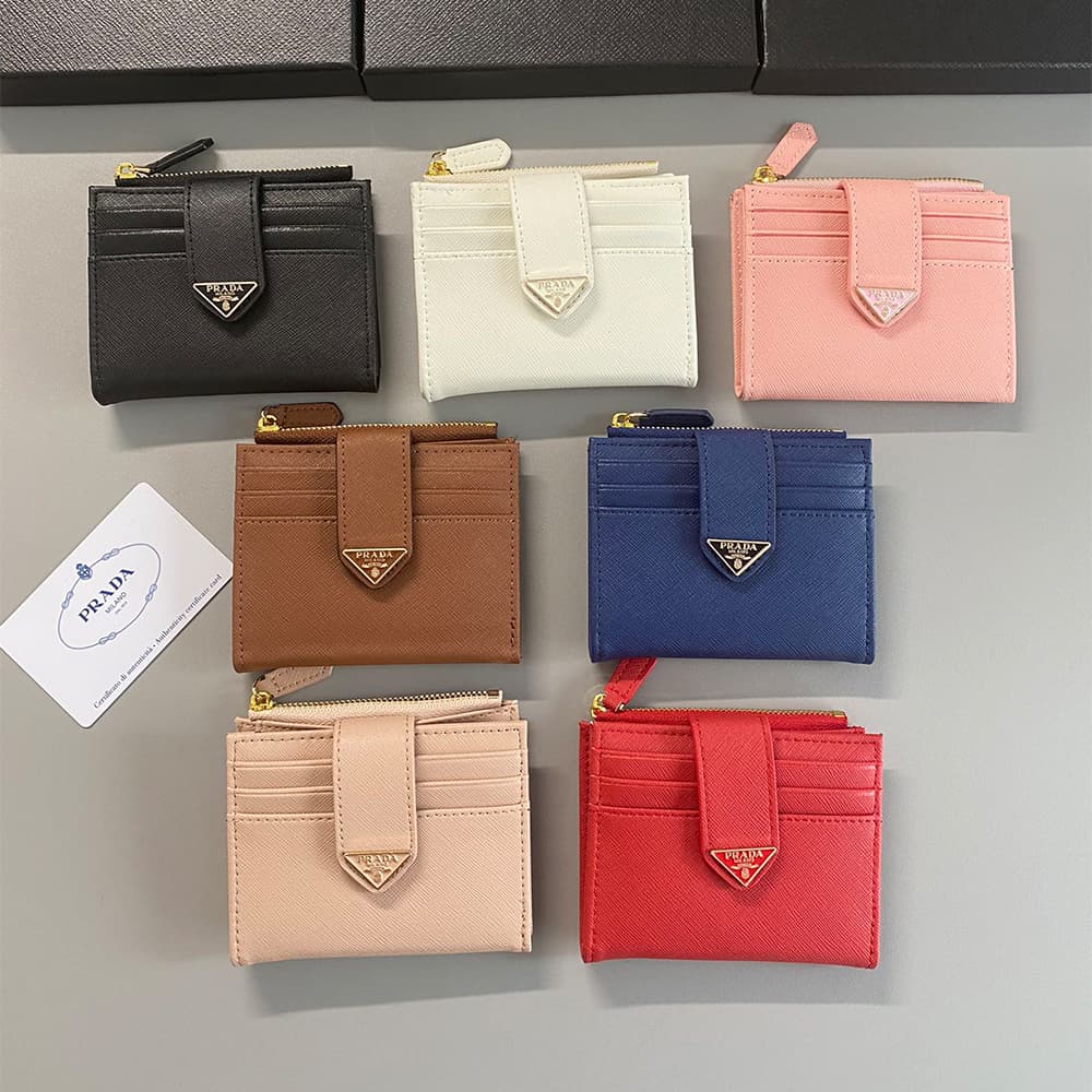 Prada Luxury Card Holder - Saffiano Leather with Triangle Logo (11x9cm)