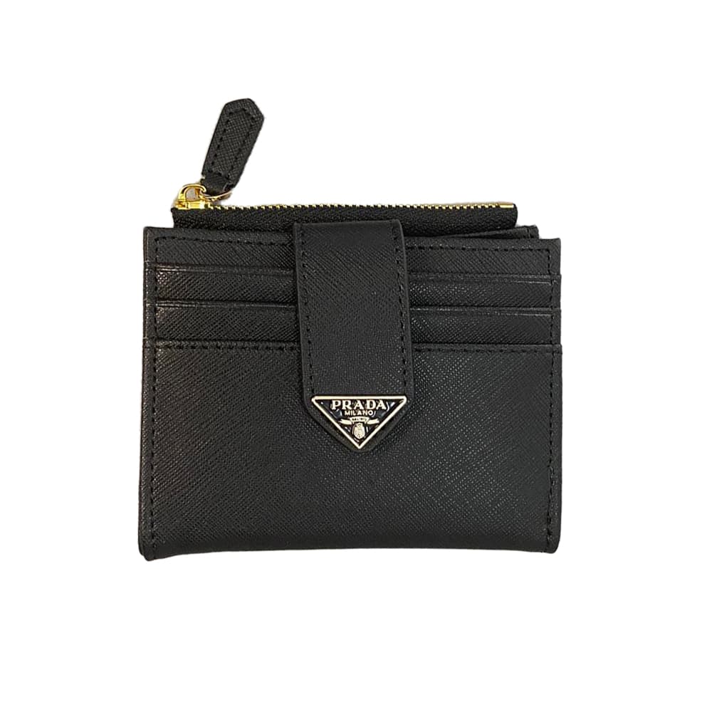 Prada Luxury Card Holder - Saffiano Leather with Triangle Logo (11x9cm)