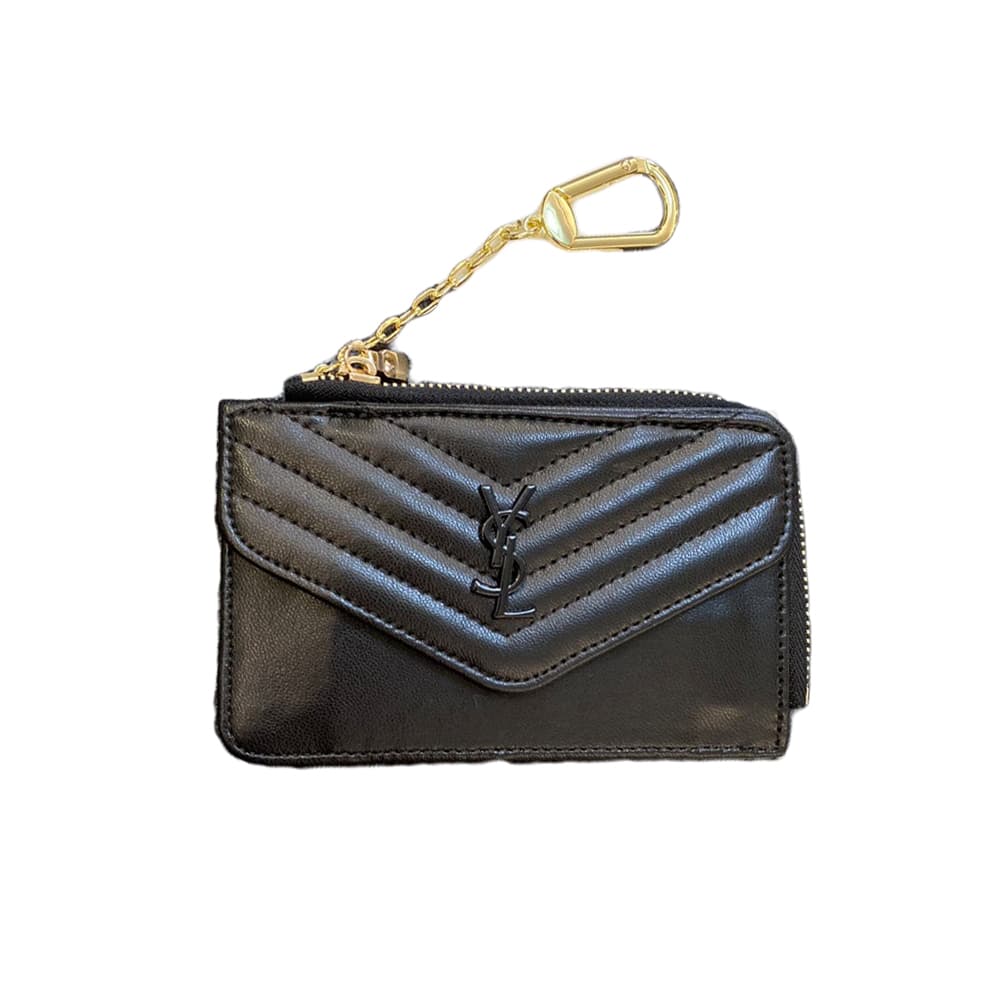 YSL Luxury Designer Card Holder with Quilted Texture & Chain Strap