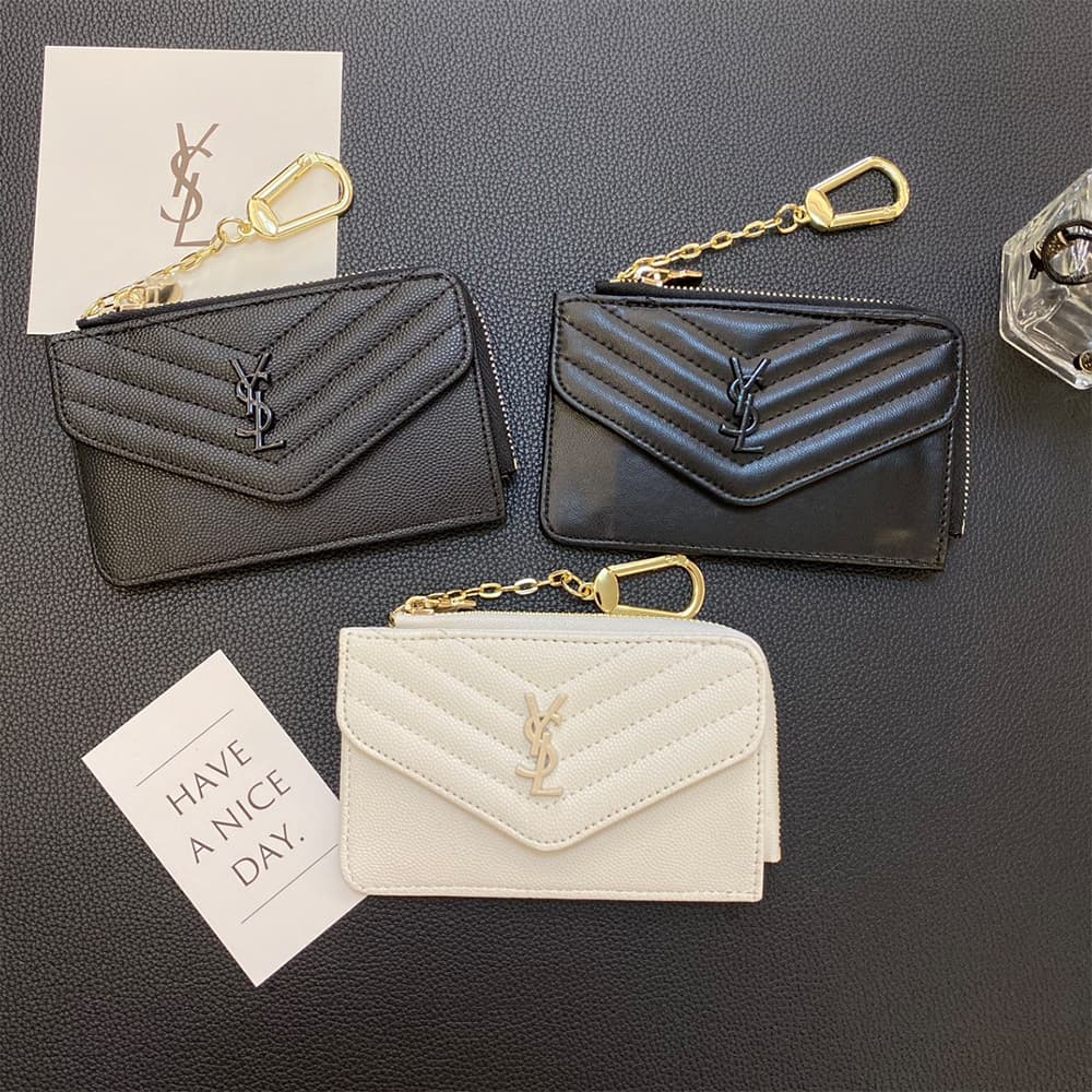 YSL Luxury Designer Card Holder with Quilted Texture & Chain Strap YSL Luxury Designer Card Holder with Quilted Texture & Chain Strap