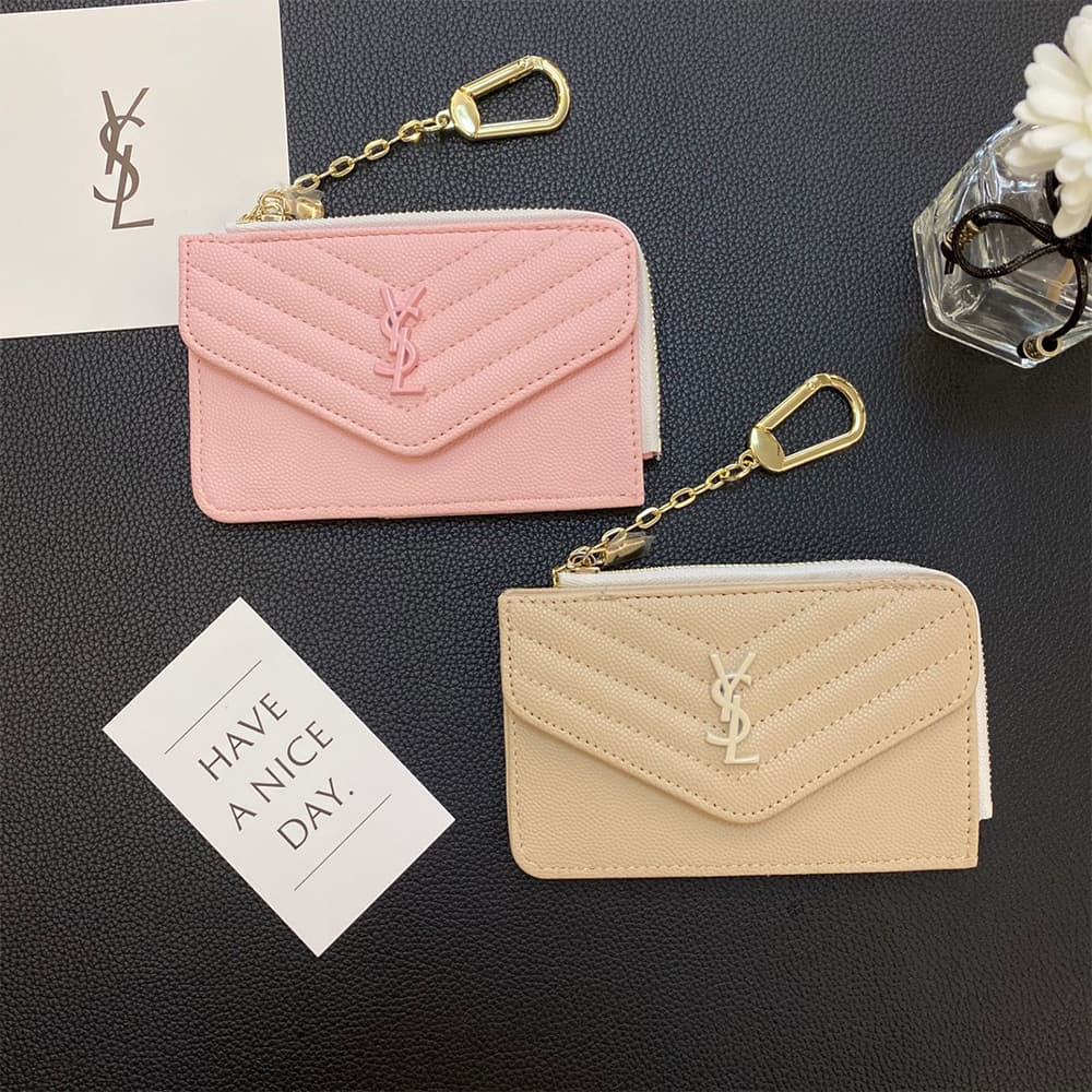 YSL Luxury Designer Card Holder with Quilted Texture & Chain Strap YSL Luxury Designer Card Holder with Quilted Texture & Chain Strap