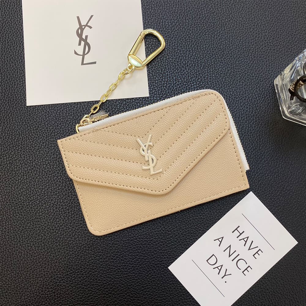 YSL Luxury Designer Card Holder with Quilted Texture & Chain Strap YSL Luxury Designer Card Holder with Quilted Texture & Chain Strap