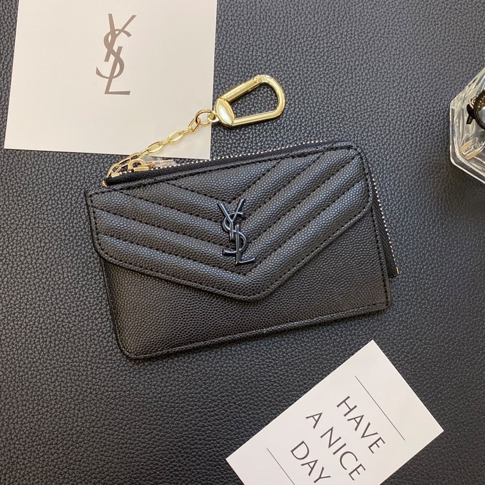 YSL Luxury Designer Card Holder with Quilted Texture & Chain Strap YSL Luxury Designer Card Holder with Quilted Texture & Chain Strap
