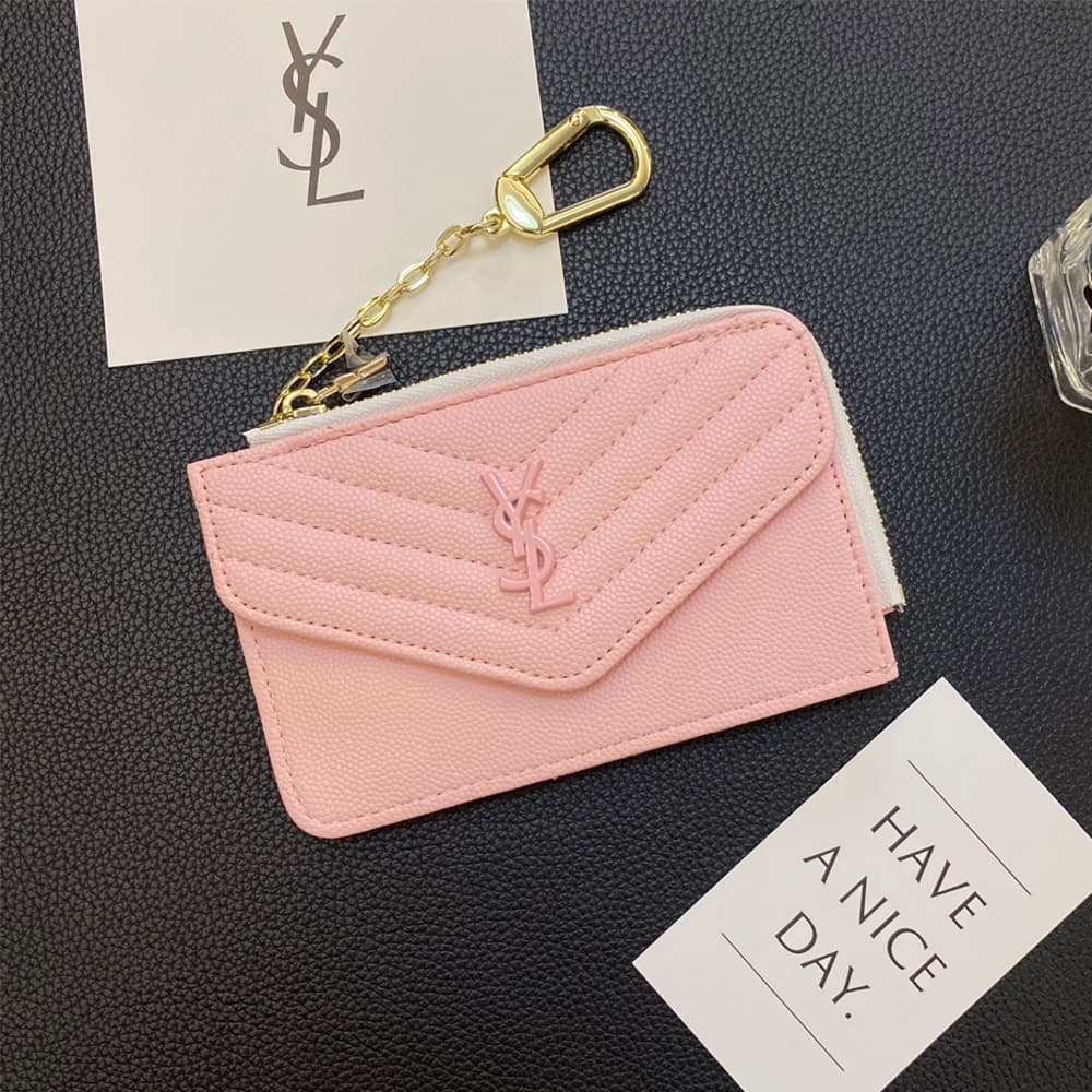 YSL Luxury Designer Card Holder with Quilted Texture & Chain Strap YSL Luxury Designer Card Holder with Quilted Texture & Chain Strap