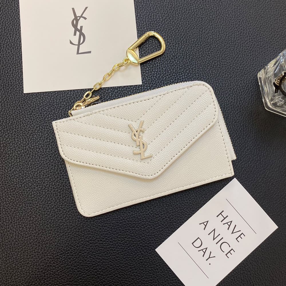 YSL Luxury Designer Card Holder with Quilted Texture & Chain Strap YSL Luxury Designer Card Holder with Quilted Texture & Chain Strap