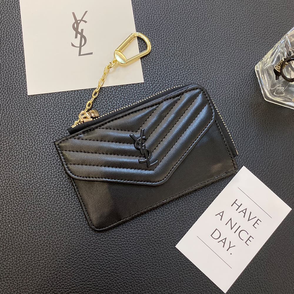 YSL Luxury Designer Card Holder with Quilted Texture & Chain Strap YSL Luxury Designer Card Holder with Quilted Texture & Chain Strap