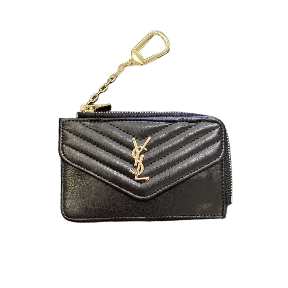 YSL Quilted Leather Card Holder with Gold-Tone Logo & Chain Strap