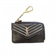 YSL Quilted Leather Card Holder with Gold-Tone Logo & Chain Strap
