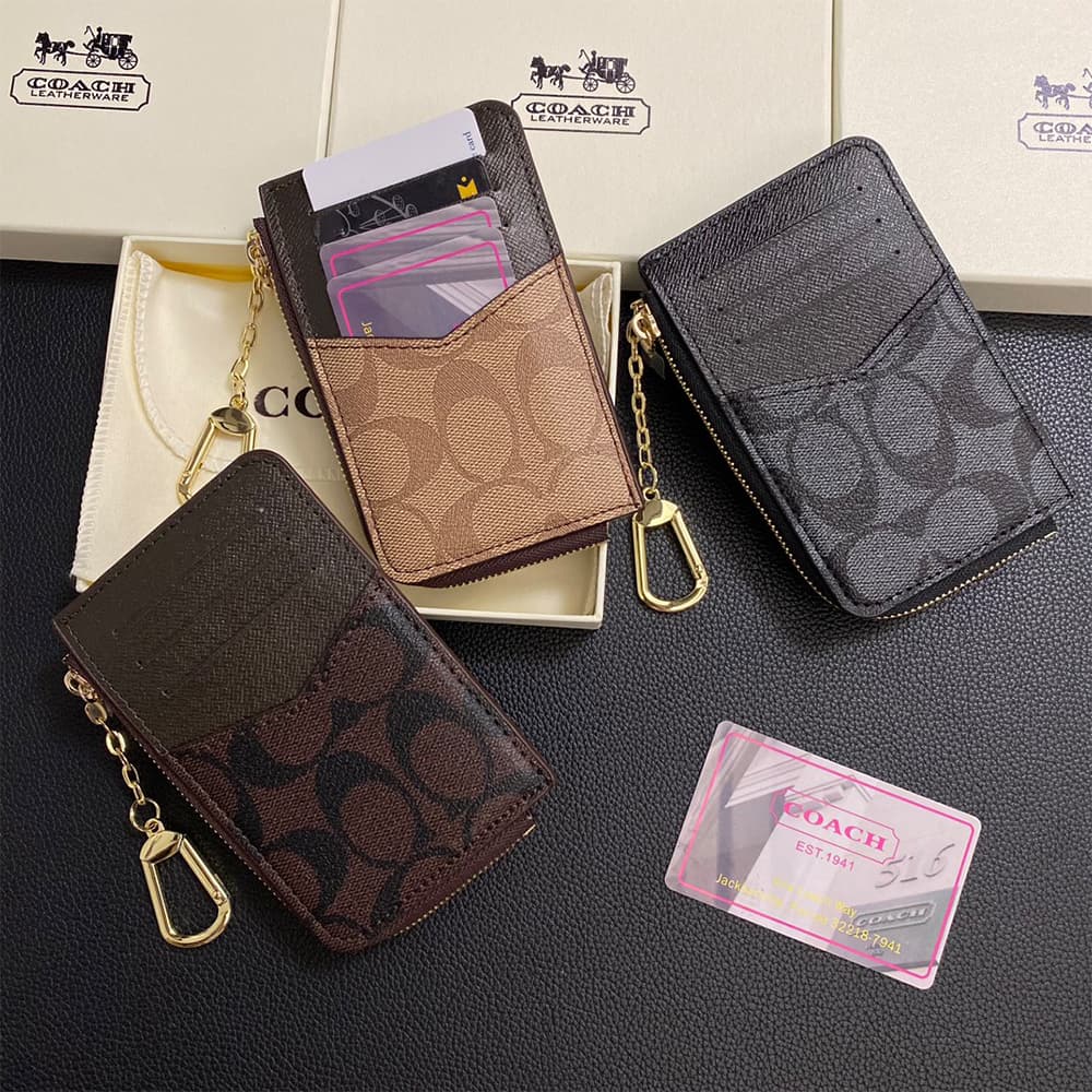 COACH Signature Card Holder with CC Monogram & Horse Carriage Charm COACH Signature Card Holder with CC Monogram & Horse Carriage Charm