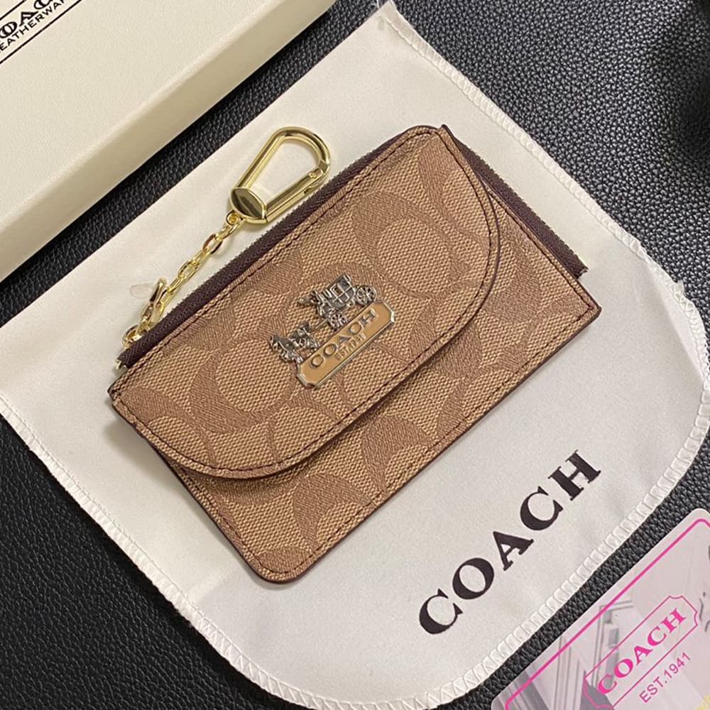 COACH Signature Card Holder with CC Monogram & Horse Carriage Charm COACH Signature Card Holder with CC Monogram & Horse Carriage Charm