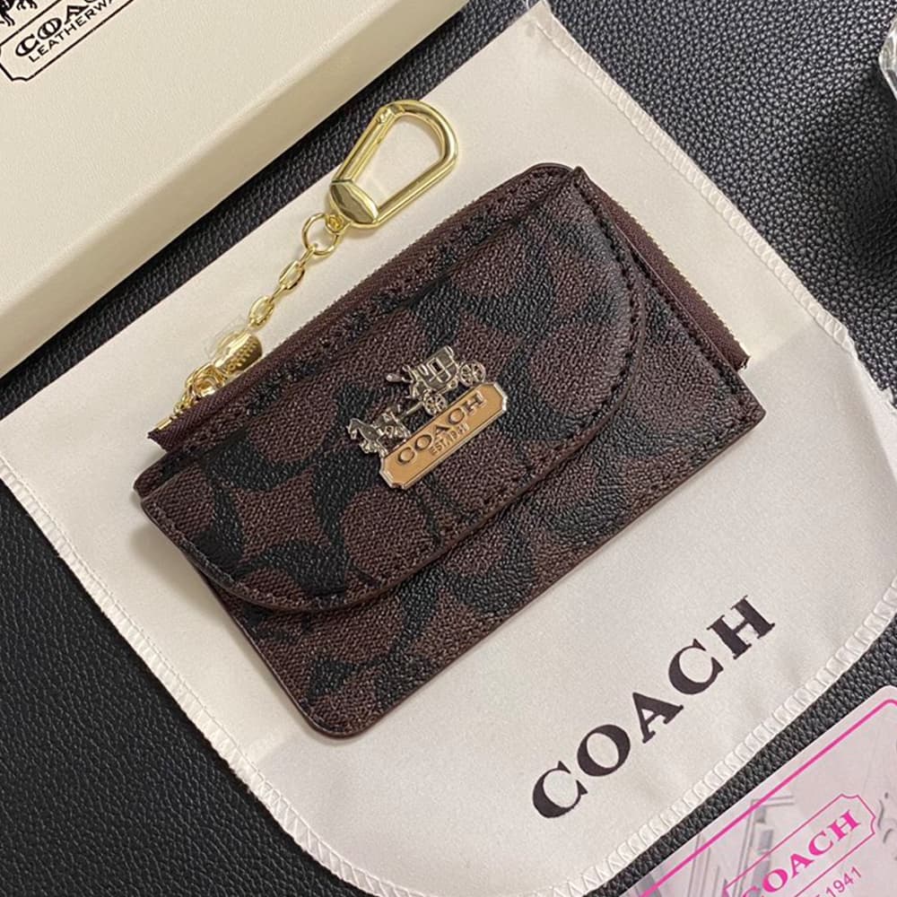 COACH Signature Card Holder with CC Monogram & Horse Carriage Charm COACH Signature Card Holder with CC Monogram & Horse Carriage Charm