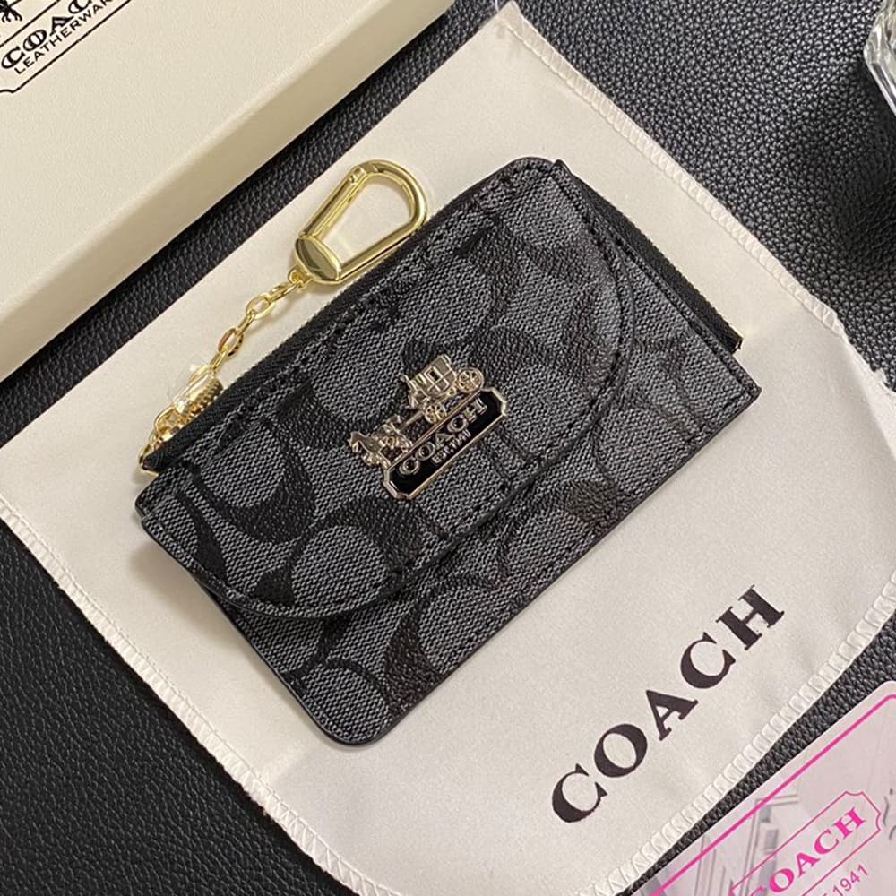 COACH Signature Card Holder with CC Monogram & Horse Carriage Charm COACH Signature Card Holder with CC Monogram & Horse Carriage Charm