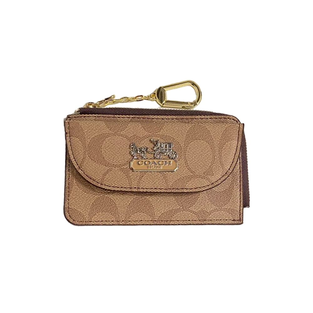 COACH Signature Card Holder with CC Monogram & Horse Carriage Charm