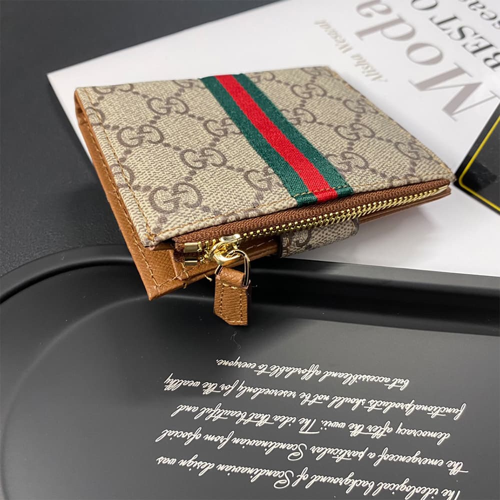 GUCCI GG Monogram Card Holder with Web Stripe & Golden-toned GG Clasp GUCCI GG Monogram Card Holder with Web Stripe & Golden-toned GG Clasp