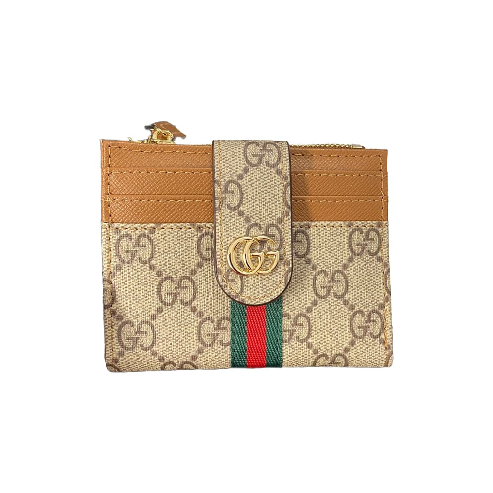 GUCCI GG Monogram Card Holder with Web Stripe & Golden-toned GG Clasp