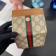 GUCCI GG Monogram Card Holder with Web Stripe & Golden-toned Studs