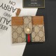 GUCCI GG Monogram Card Holder with Web Stripe & Golden-toned Studs