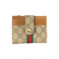 GUCCI GG Monogram Card Holder with Web Stripe & Golden-toned Studs