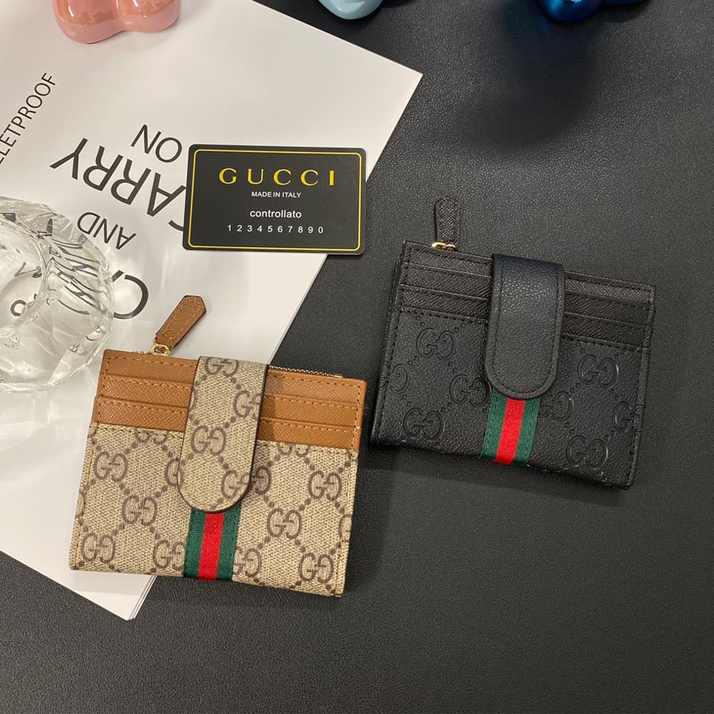 GUCCI GG Monogram Card Holder with Web Stripe & Coin Pocket
