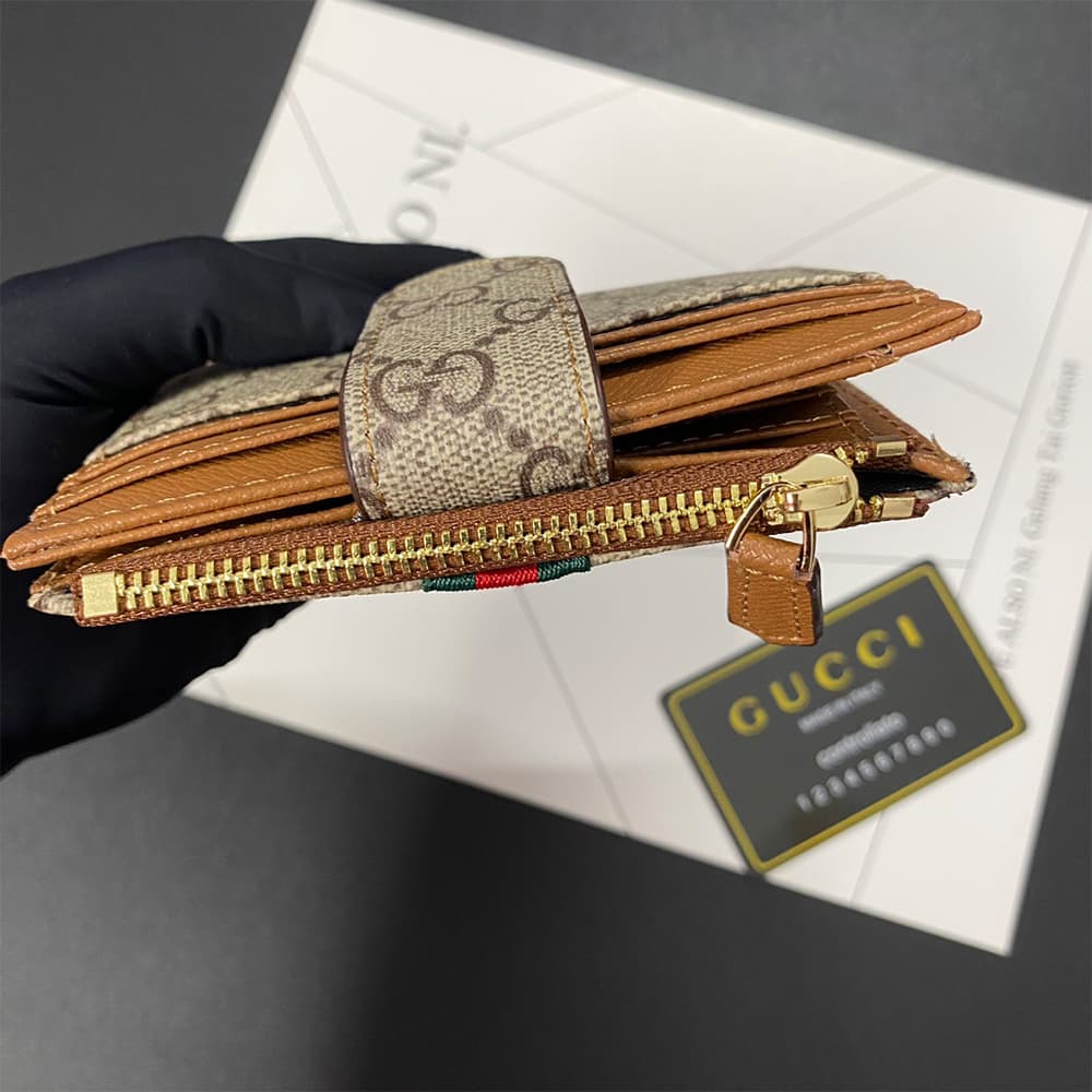 GUCCI GG Monogram Card Holder with Web Stripe & Coin Pocket GUCCI GG Monogram Card Holder with Web Stripe & Coin Pocket