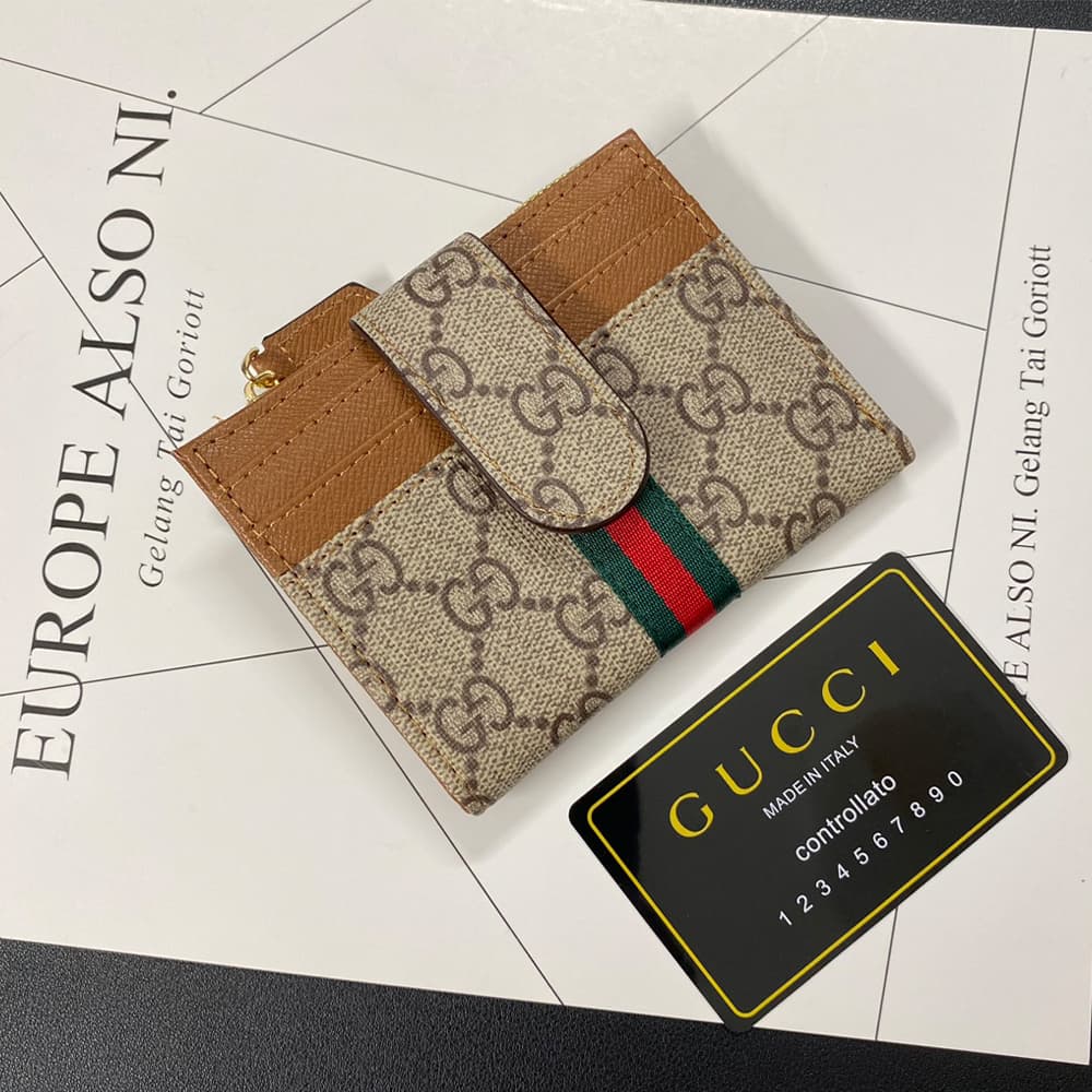 GUCCI GG Monogram Card Holder with Web Stripe & Coin Pocket GUCCI GG Monogram Card Holder with Web Stripe & Coin Pocket