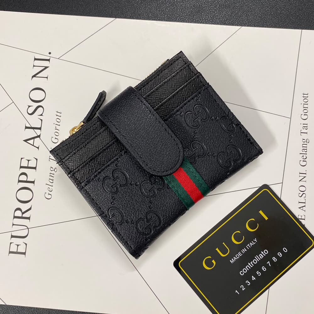 GUCCI GG Monogram Card Holder with Web Stripe & Coin Pocket GUCCI GG Monogram Card Holder with Web Stripe & Coin Pocket