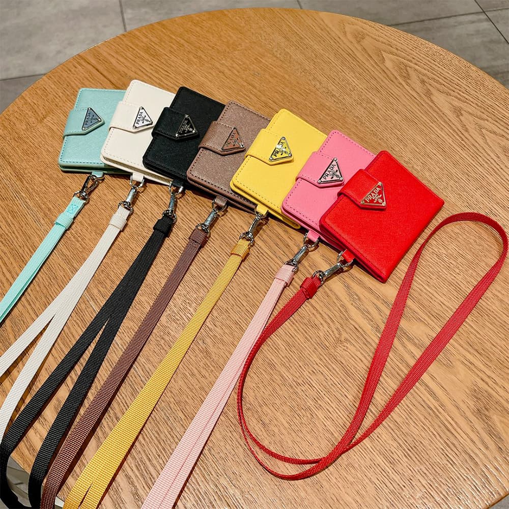 Prada Saffiano Card Holder with Metal Triangle Logo