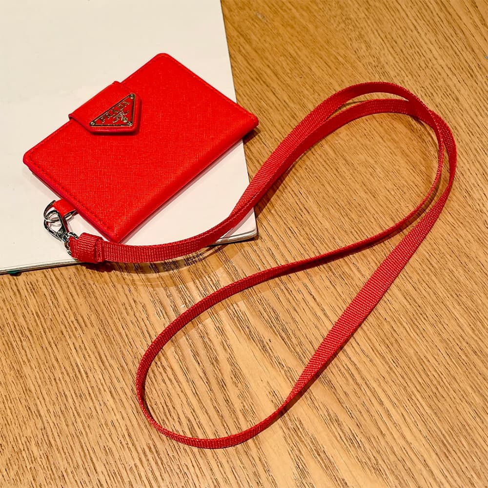 Prada Saffiano Card Holder with Metal Triangle Logo