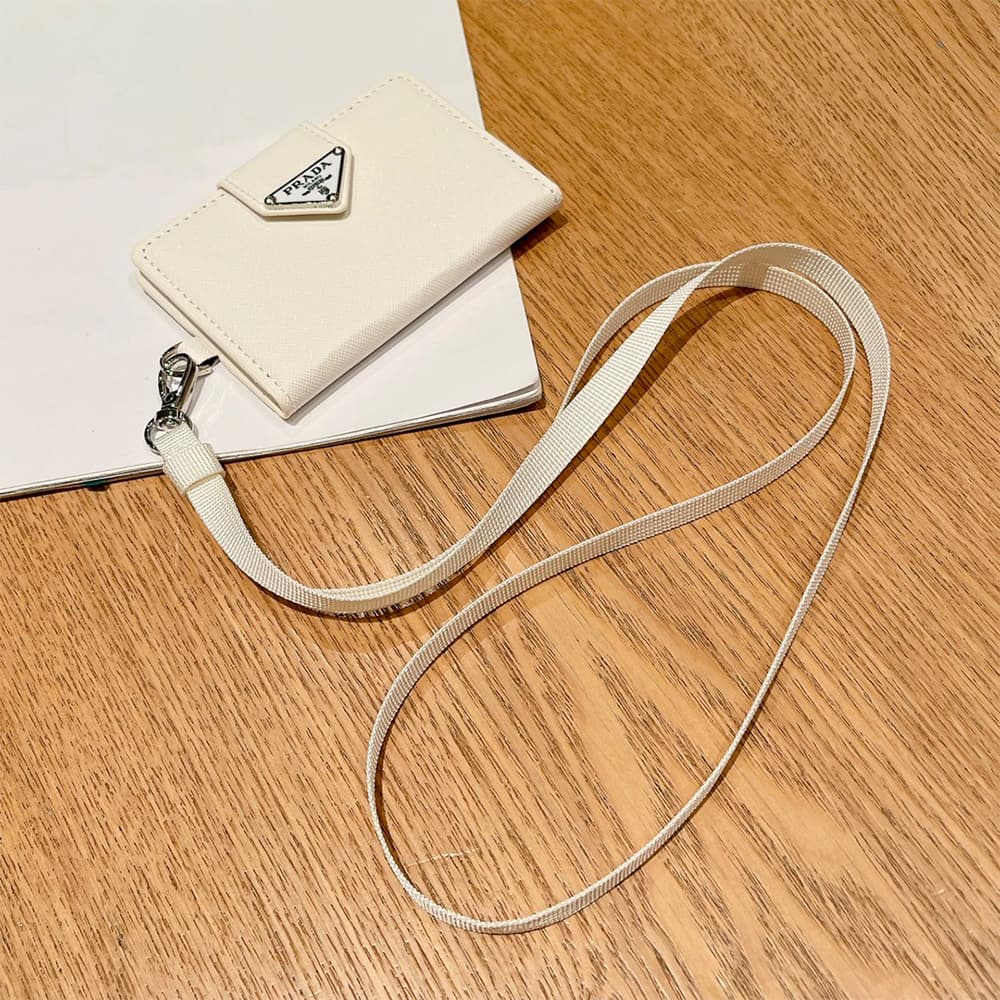 Prada Saffiano Card Holder with Metal Triangle Logo