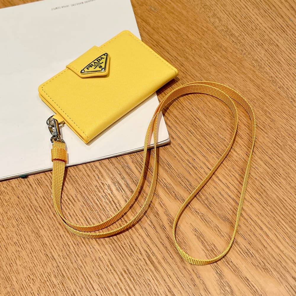 Prada Saffiano Card Holder with Metal Triangle Logo