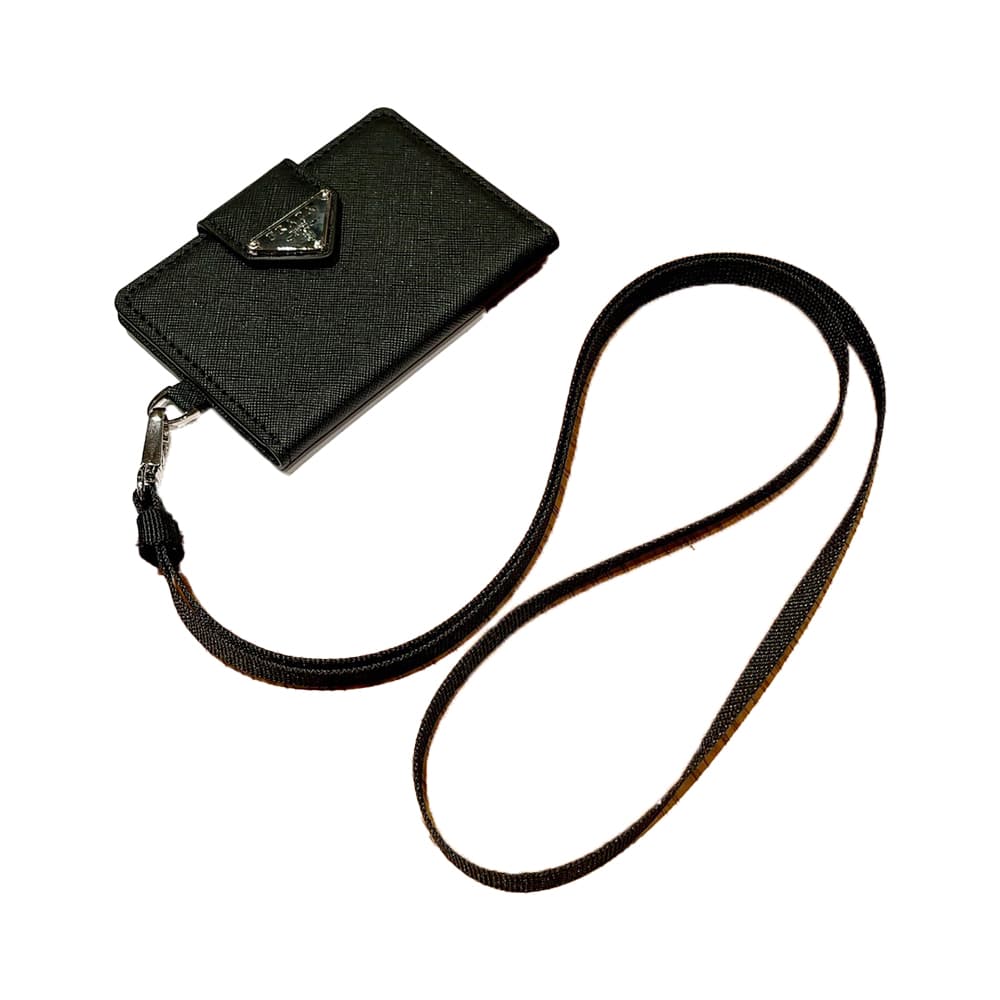 Prada Saffiano Card Holder with Metal Triangle Logo