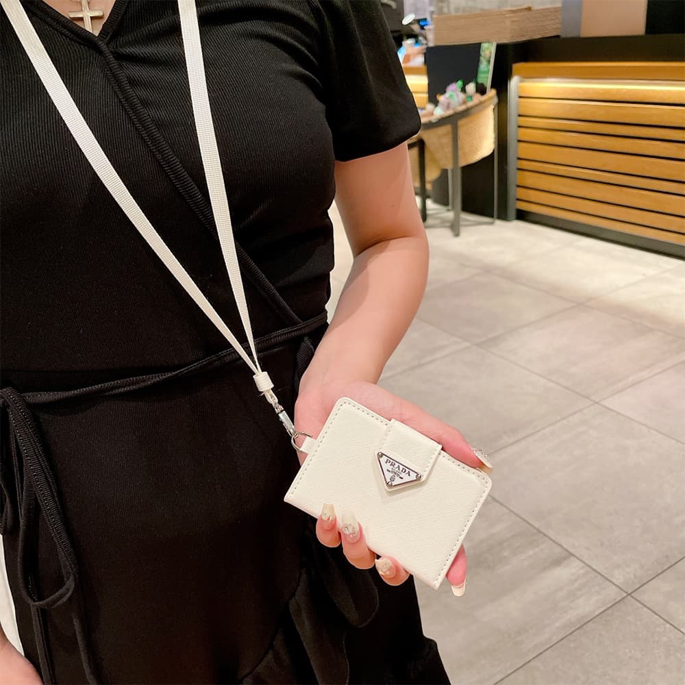 Prada Saffiano Card Holder with Metal Triangle Logo