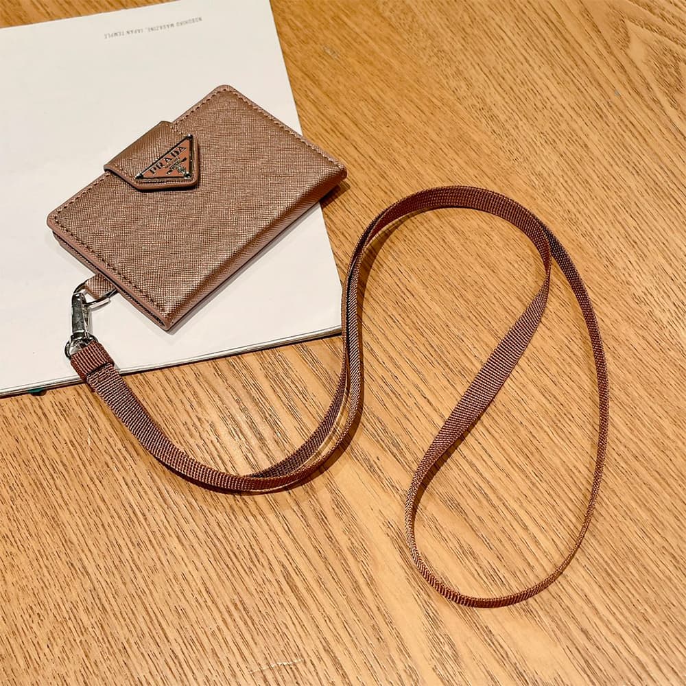 Prada Saffiano Card Holder with Metal Triangle Logo