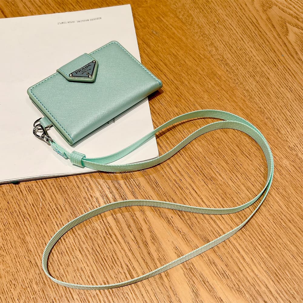 Prada Saffiano Card Holder with Metal Triangle Logo