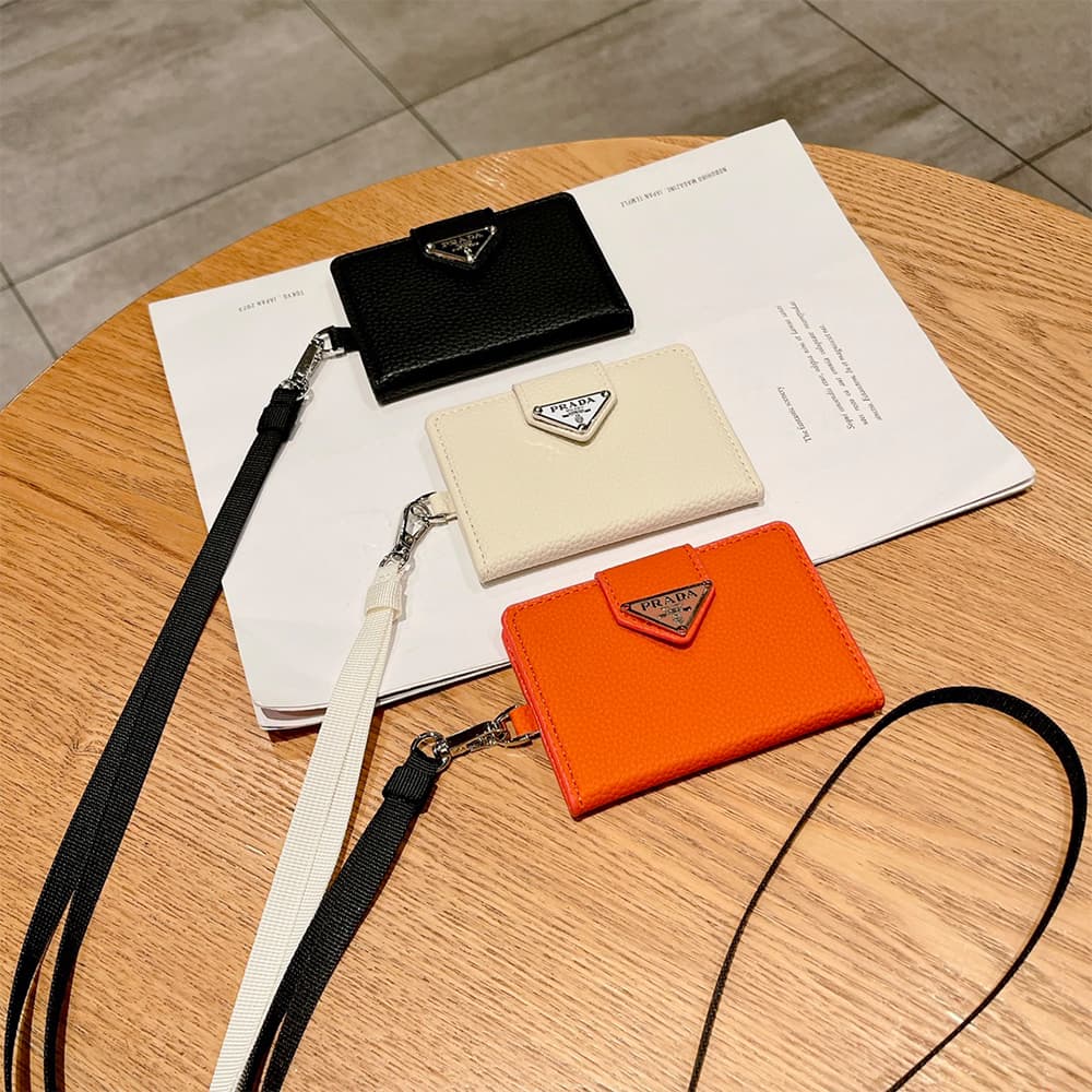 Prada Pebbled Leather Card Holder with Triangle Logo