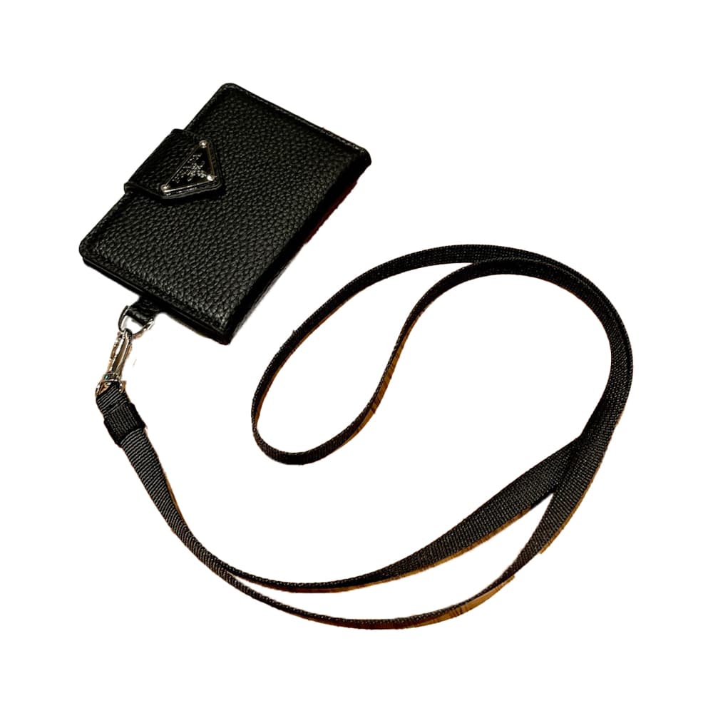 Prada Pebbled Leather Card Holder with Triangle Logo