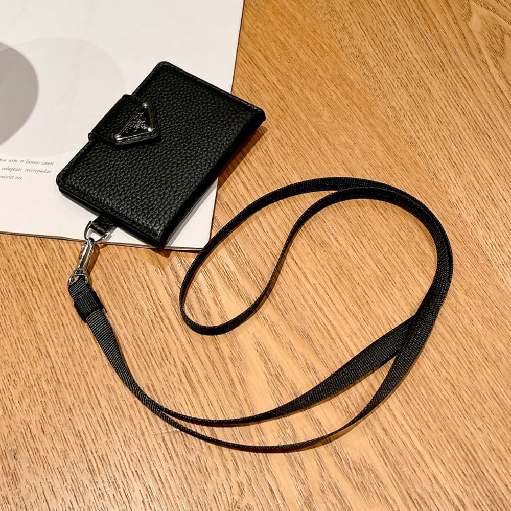 Prada Pebbled Leather Card Holder with Triangle Logo