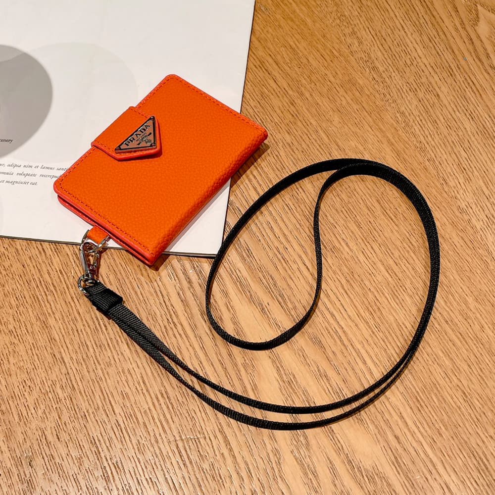 Prada Pebbled Leather Card Holder with Triangle Logo