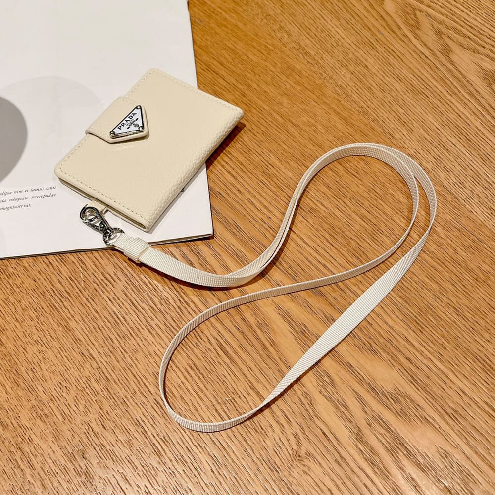 Prada Pebbled Leather Card Holder with Triangle Logo