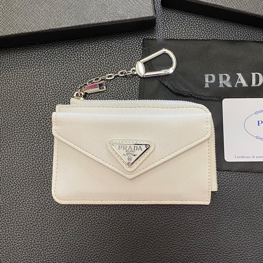 Prada Luxury Card Holder with Metal Triangle Logo & Chain