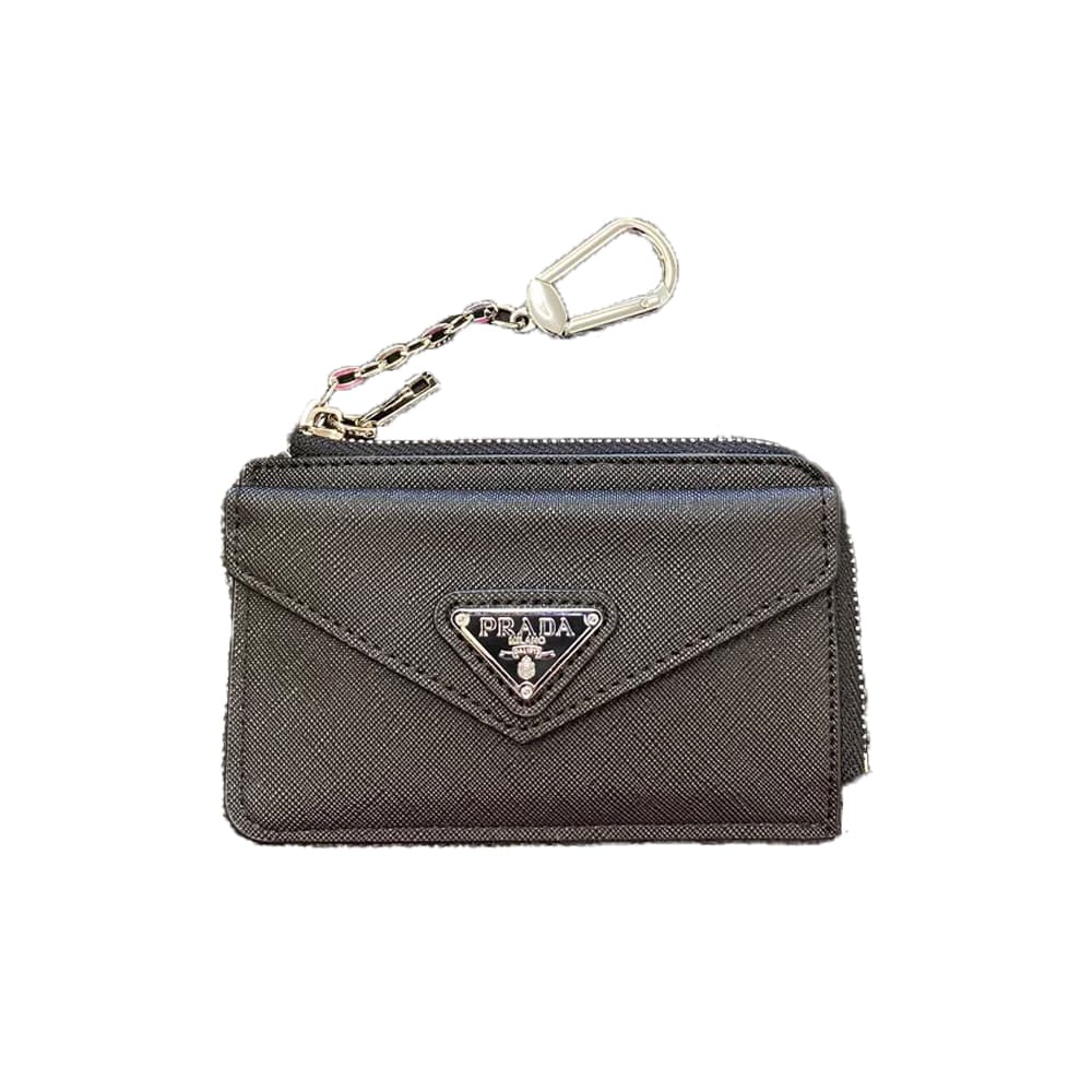 Prada Luxury Card Holder with Metal Triangle Logo & Chain