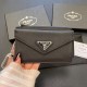 Prada Luxury Card Holder with Metal Triangle Logo & Chain