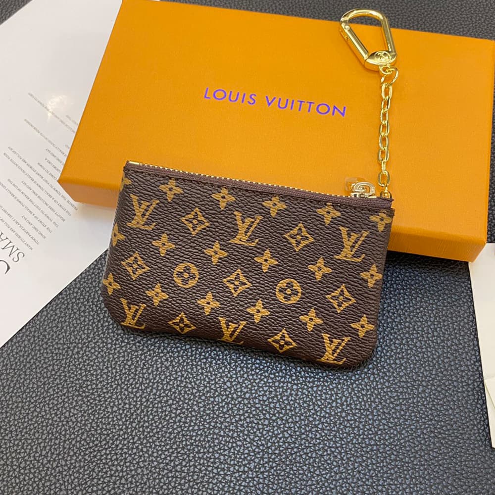 Louis Vuitton Inspired Luxury Card Holder – Monogram & Damier Patterns with Gold-toned Chain