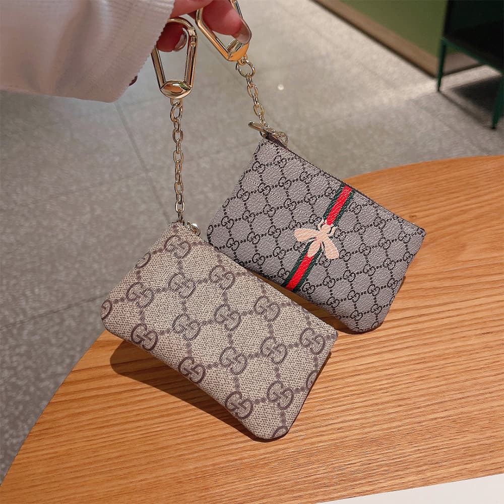 Gucci GG Monogram Luxury Card Holder with Gold-toned Chain (Small Wallet for Cards & Cash)
