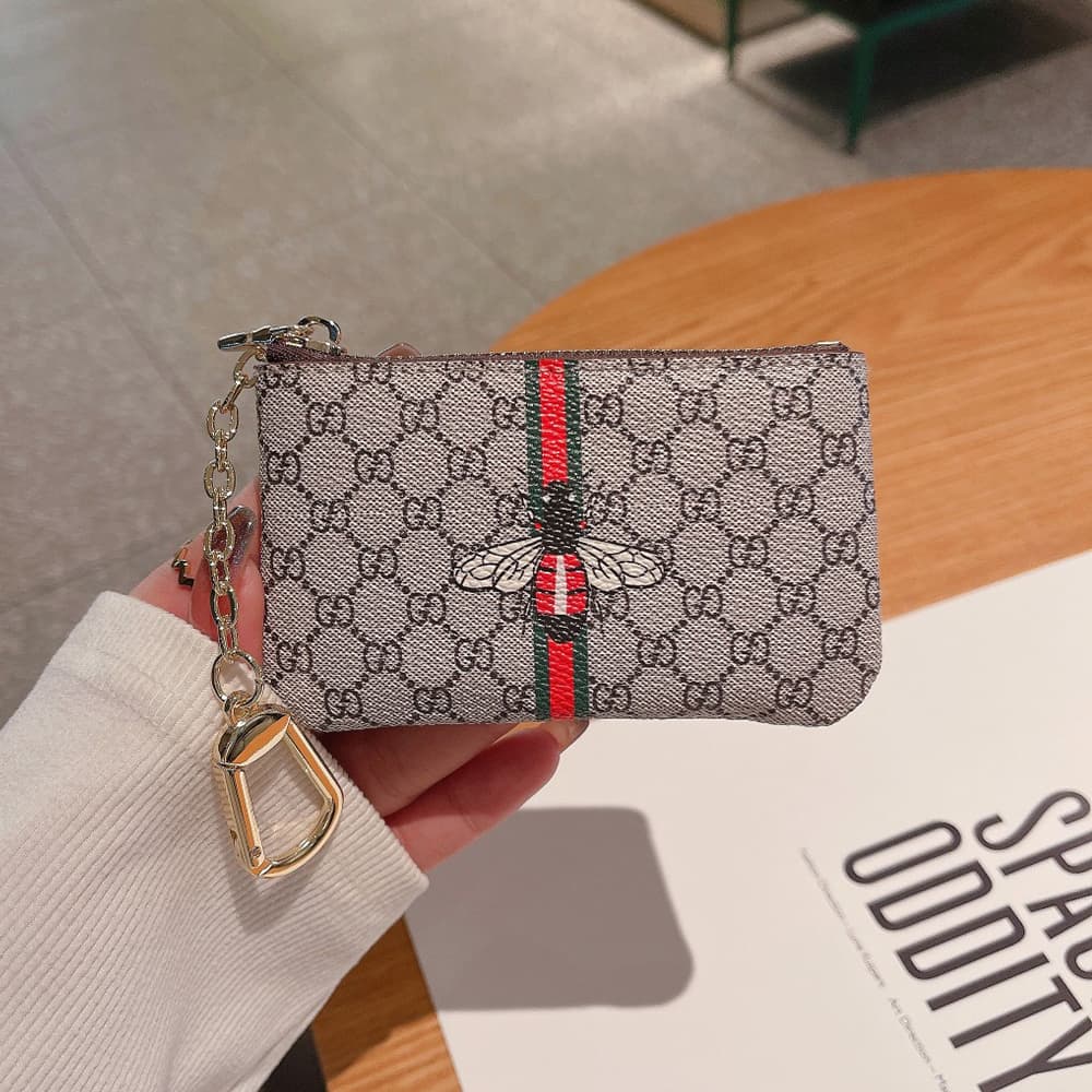 Gucci GG Monogram Luxury Card Holder with Gold-toned Chain (Small Wallet for Cards & Cash)