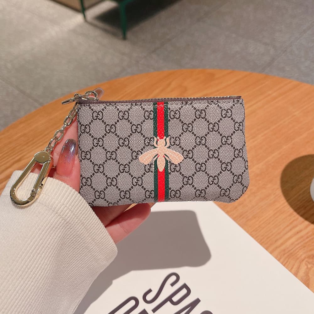 Gucci GG Monogram Luxury Card Holder with Gold-toned Chain (Small Wallet for Cards & Cash)