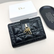 Dior Cannage Quilted Leather Luxury Card Holder with Gold-toned D.I.O.R. Charm (Black)