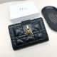 Dior Cannage Quilted Leather Luxury Card Holder with Gold-toned D.I.O.R. Charm (Black)