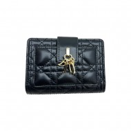 Dior Cannage Quilted Leather Luxury Card Holder with Gold-toned D.I.O.R. Charm (Black)